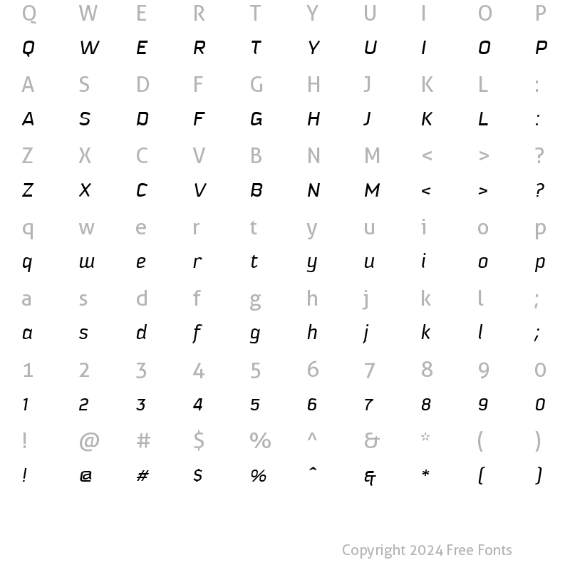 Character Map of Kautiva Italic