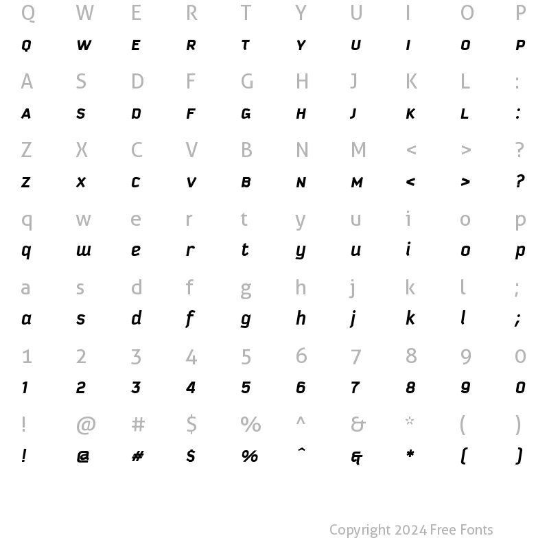 Character Map of Kautiva Uni Bold Italic