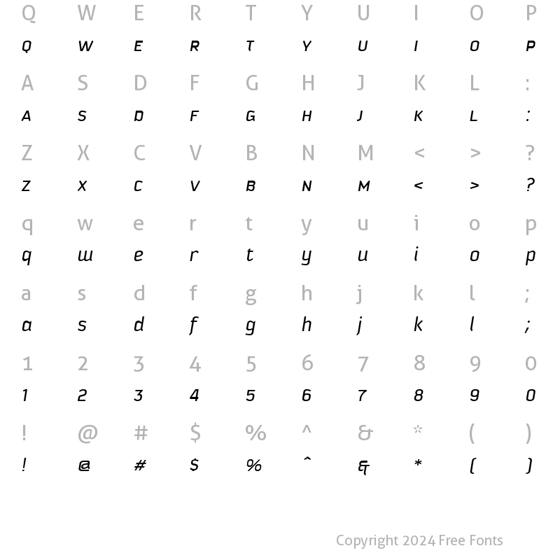 Character Map of Kautiva Uni Italic