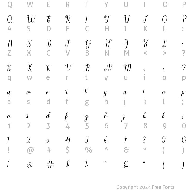 Character Map of Kayshifa Script Regular