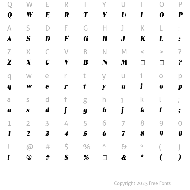 Character Map of Kazan Display SSi Italic