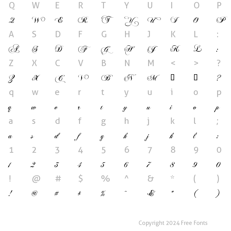 Character Map of KB ChopinScript Regular