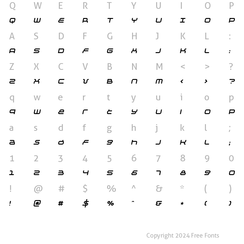 Character Map of KB Negative Italic