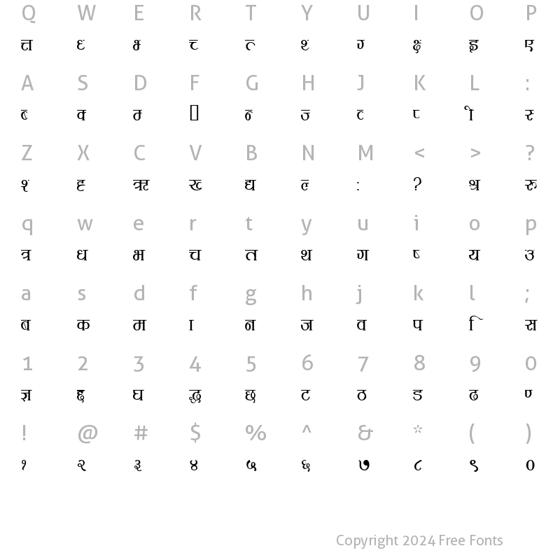 Character Map of KCS Devanagari Regular