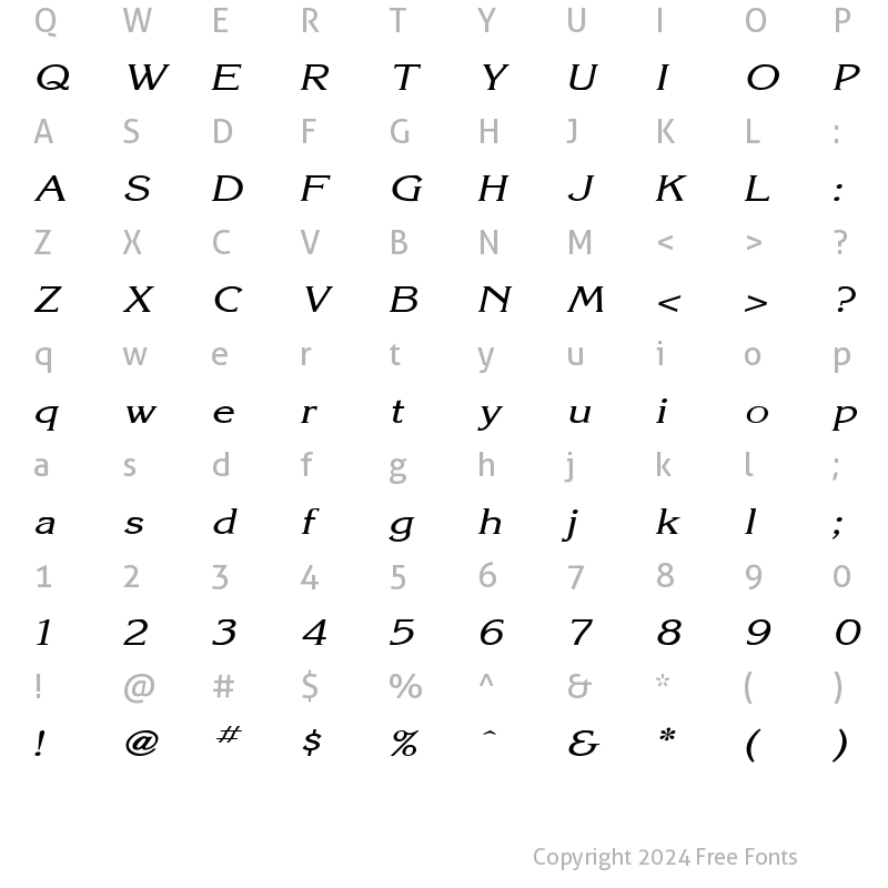 Character Map of Keira Wide Italic