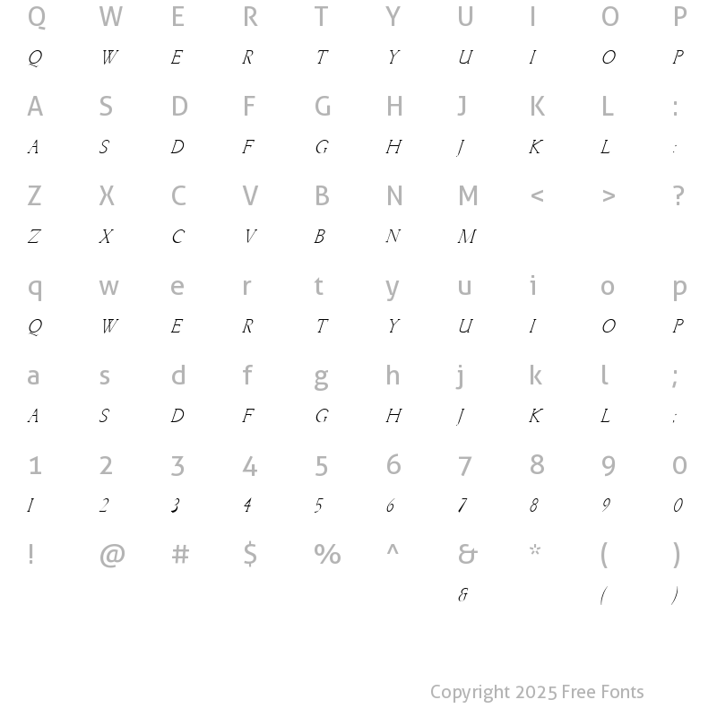 Character Map of Kellnear-Italic Normal