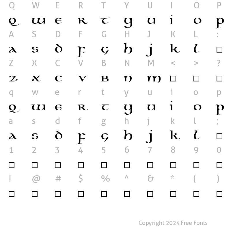 Character Map of Kells Uncial Bold