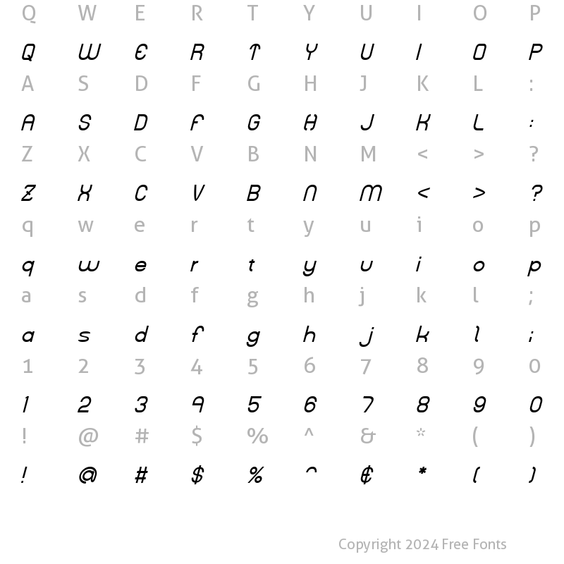 Character Map of Kelly Italic