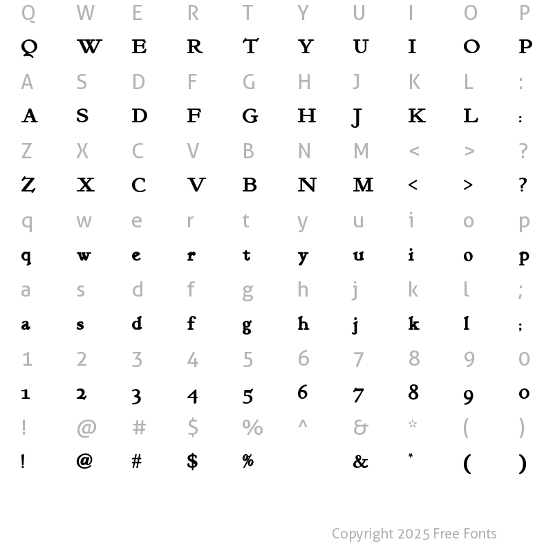 Character Map of Kelmscott Roman NF Bold