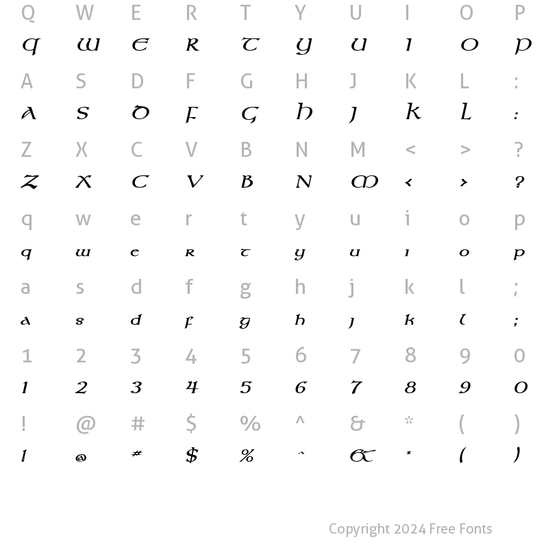 Character Map of Kelt Wide BoldItalic