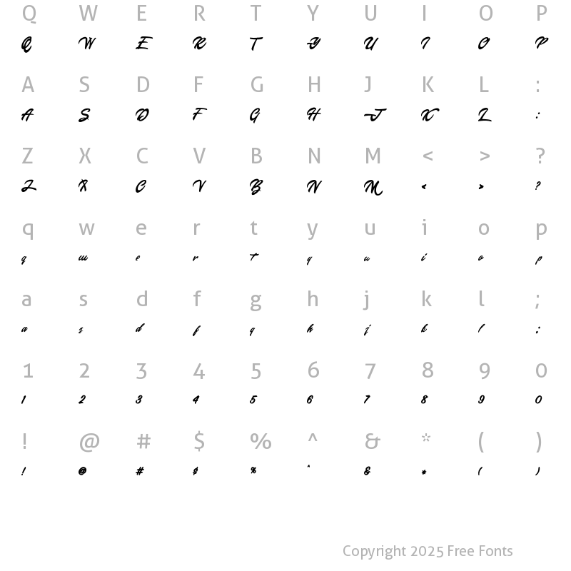 Character Map of Kely Rose Regular