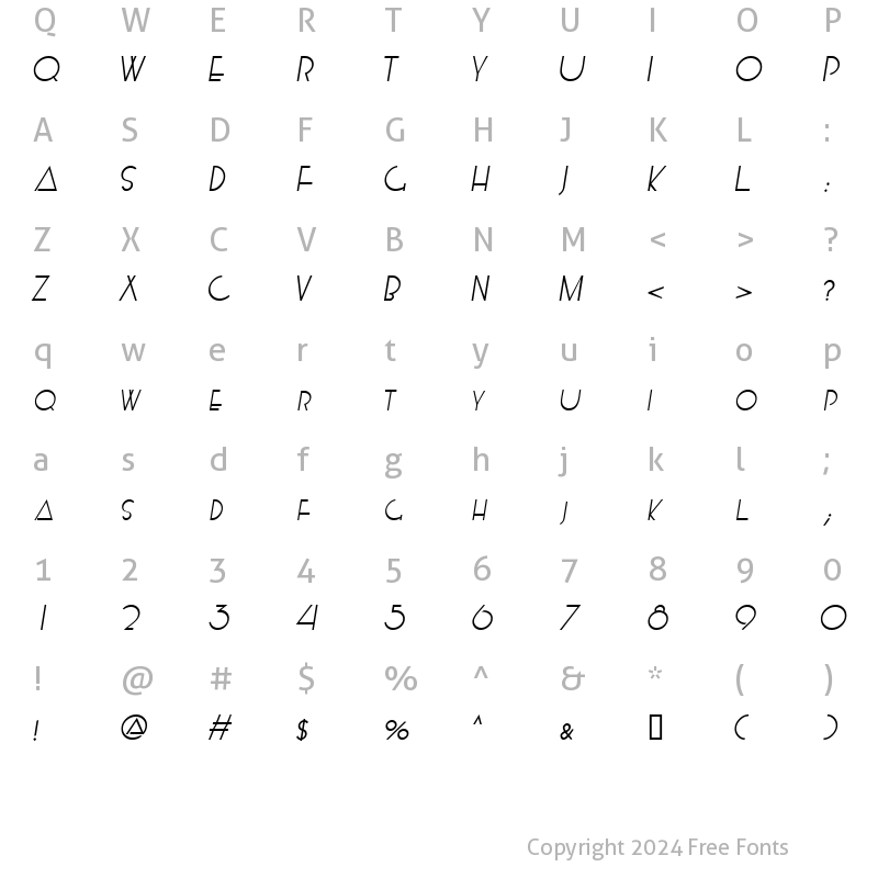 Character Map of KendraSCapsSSK Italic