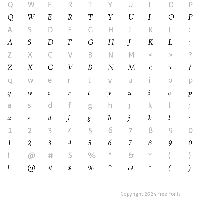 Character Map of Kennedy Book Italic