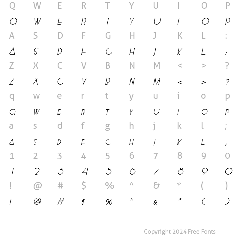 Character Map of Kensington Italic