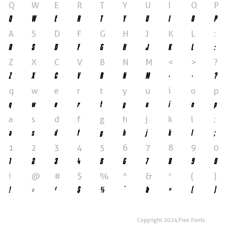 Character Map of Kenyan Coffee Bold Italic