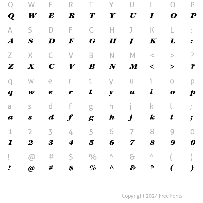 Character Map of Kepler Std Black Extended Italic Caption