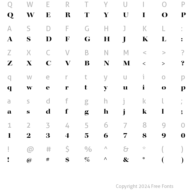 Character Map of Kepler Std Bold Extended Display