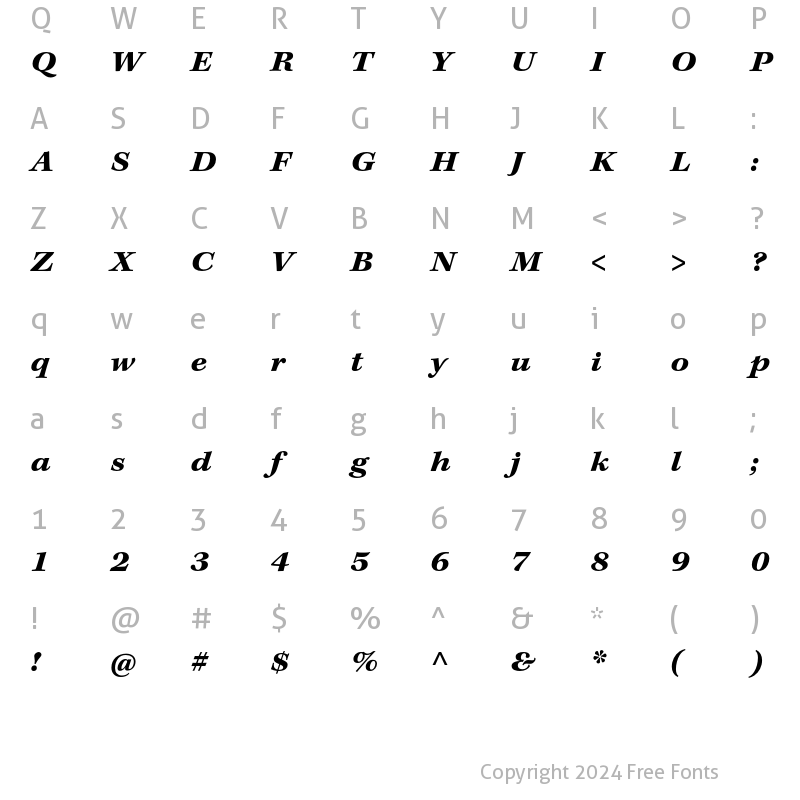 Character Map of Kepler Std Bold Extended Italic Caption