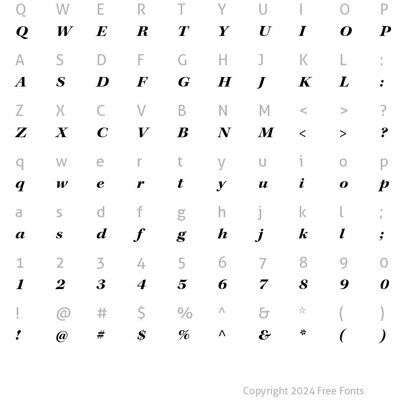 Character Map of Kepler Std Bold Extended Italic Subhead