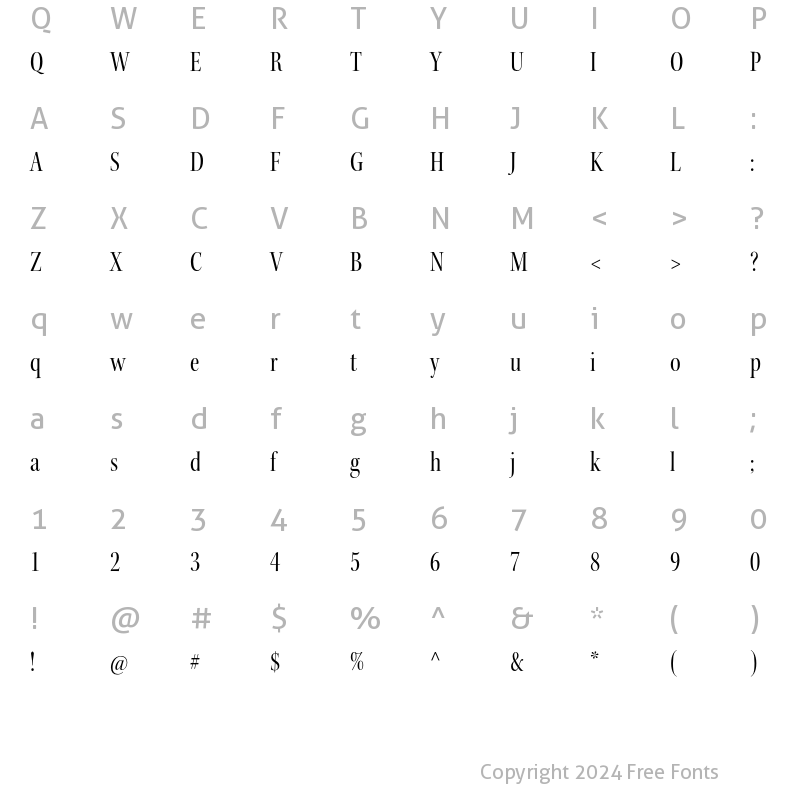 Character Map of Kepler Std Condensed Display