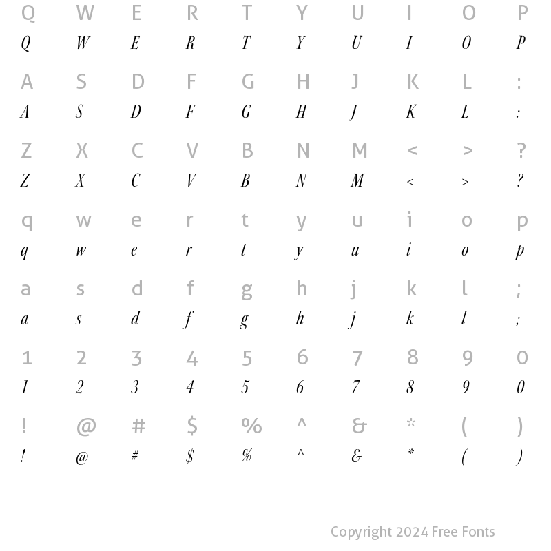 Character Map of Kepler Std Condensed Italic Display