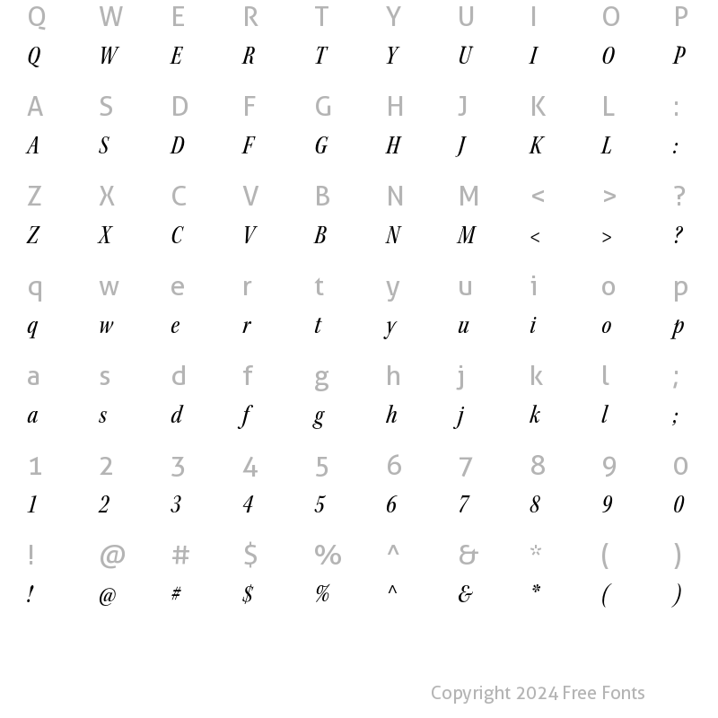 Character Map of Kepler Std Medium Condensed Italic Subhead