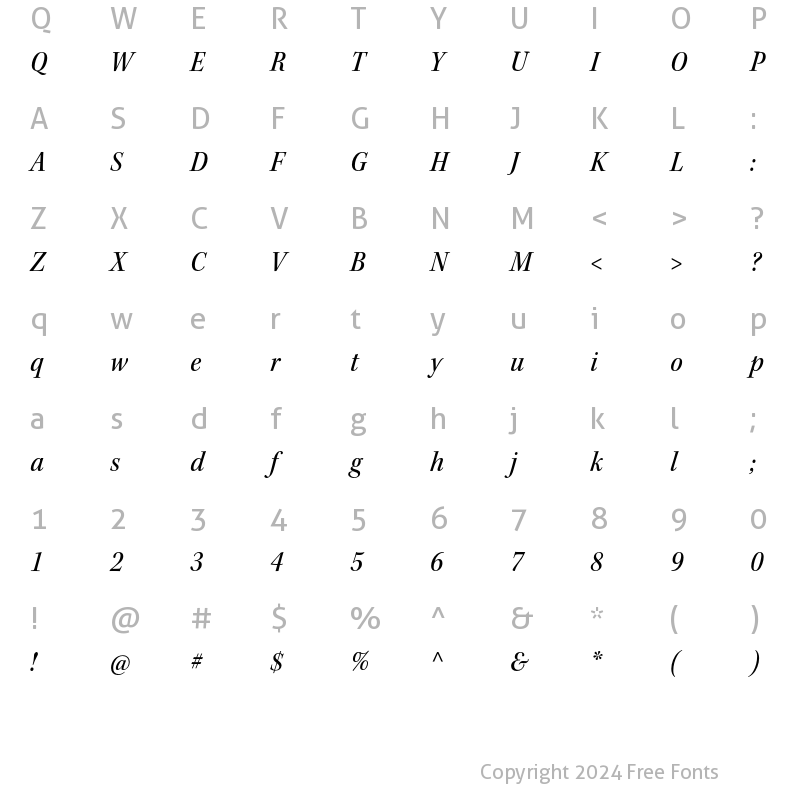 Character Map of Kepler Std Medium Semicondensed Italic Subhead