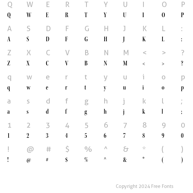 Character Map of Kepler Std Semibold Condensed Display