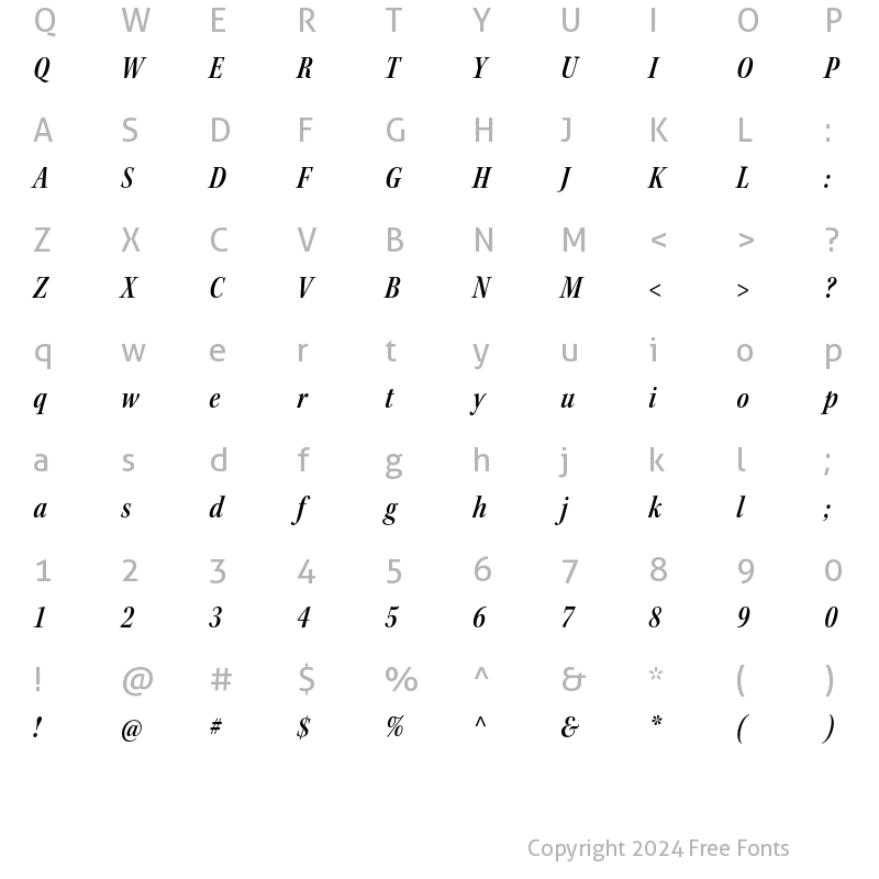 Character Map of Kepler Std Semibold Condensed Italic Subhead