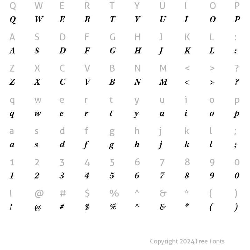 Character Map of Kepler Std Semibold Italic