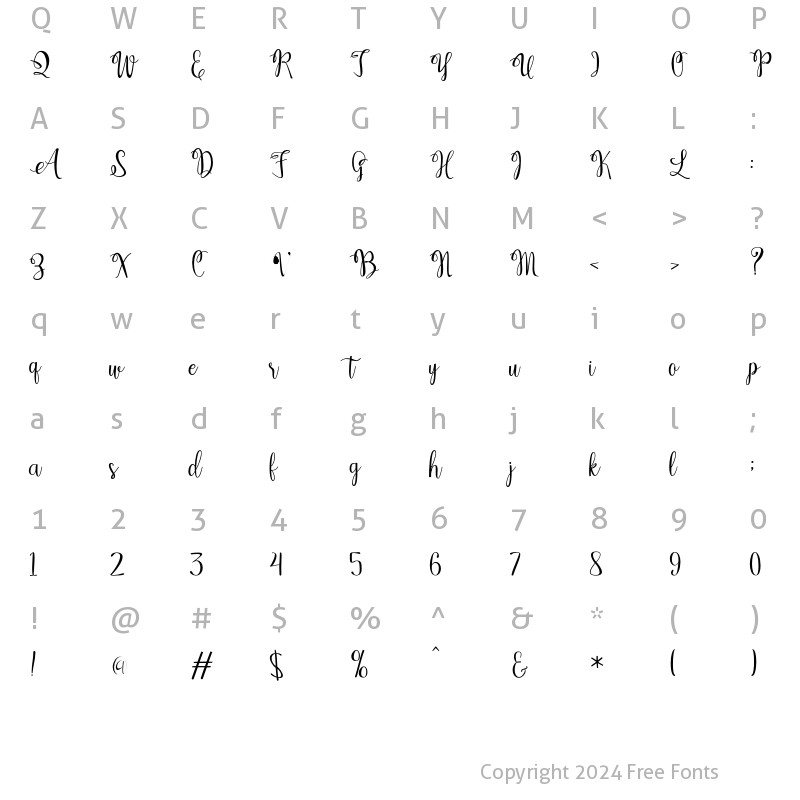 Character Map of Kerling Script Bold