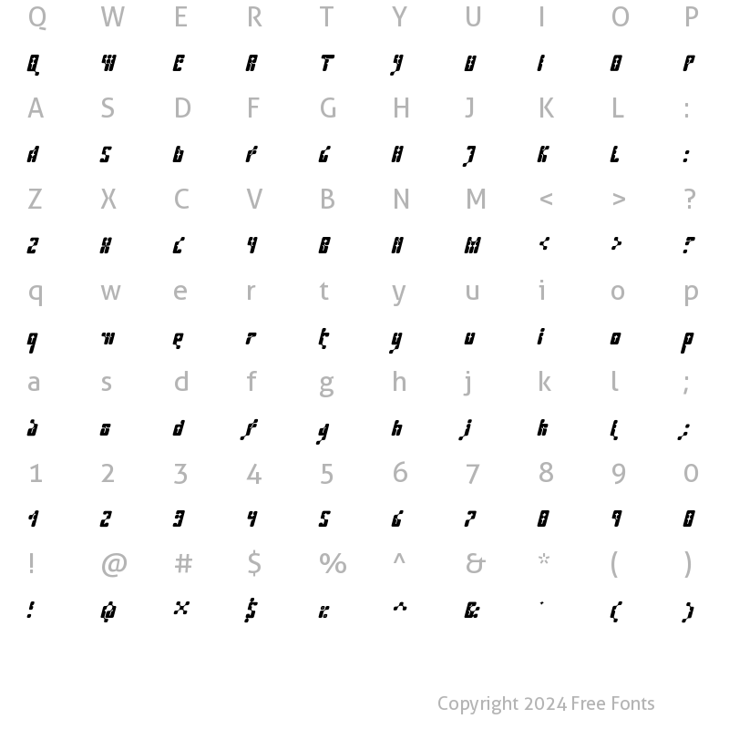 Character Map of Kernfusion Glam Italic