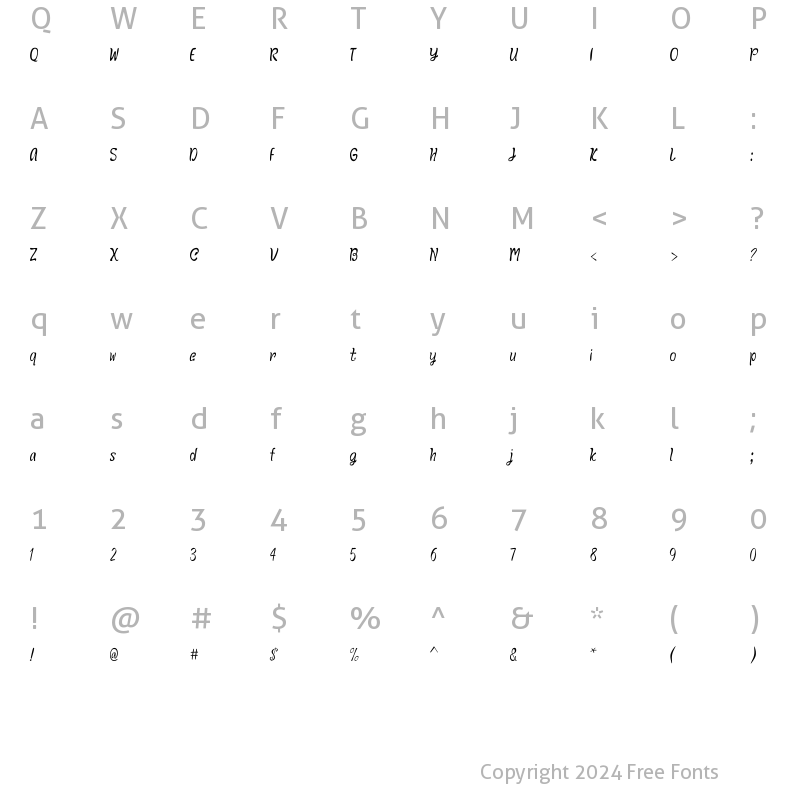 Character Map of Ketty love Regular