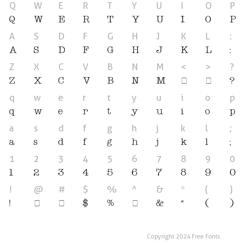 Character Map of Keyboard Display SSi Regular