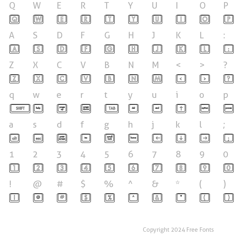 Character Map of Keyboard KeysHo Hollow Regular