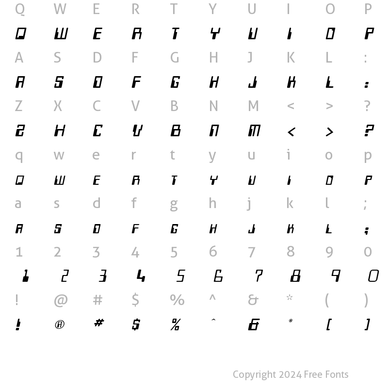 Character Map of Keys Italic