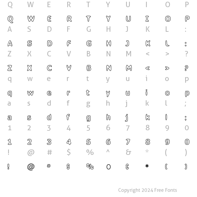 Character Map of Kh BL LazyOutline Regular