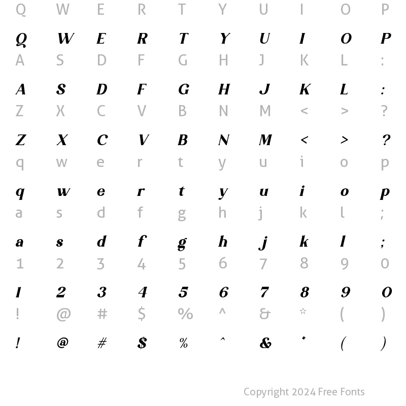 Character Map of Khalasti Italic