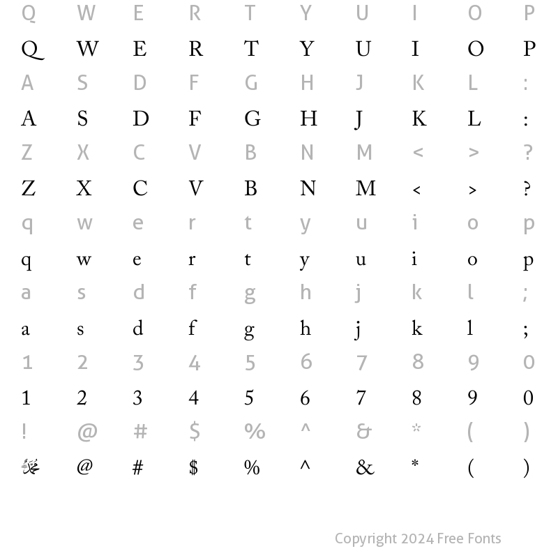 Character Map of Khat-e-Sulas Shipped Regular