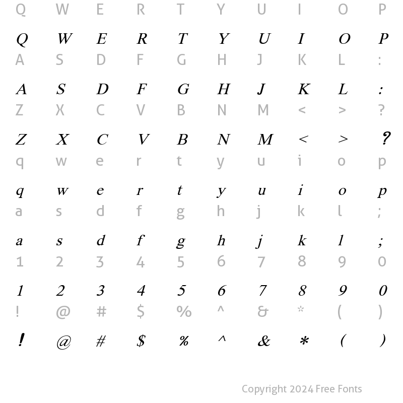 Character Map of Khmer Busra Italic