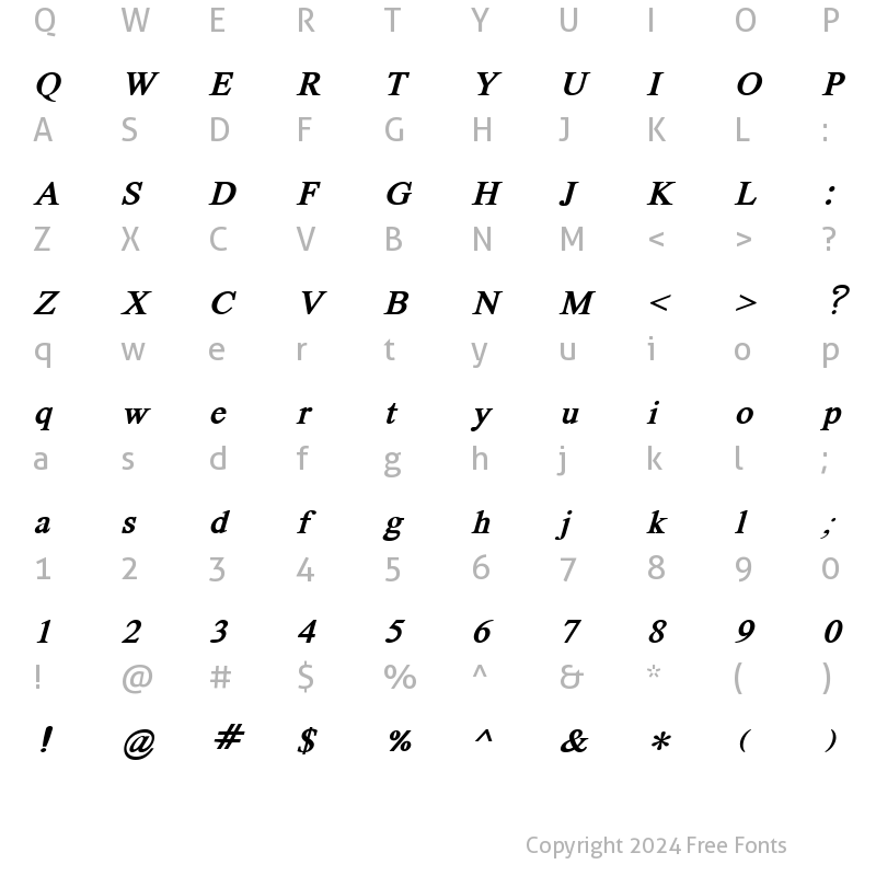 Character Map of Khmer Mondulkiri Bold Italic