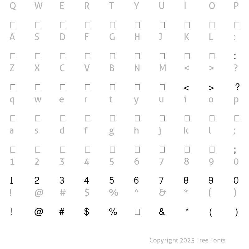 Character Map of Khmer Telecommunication Regular
