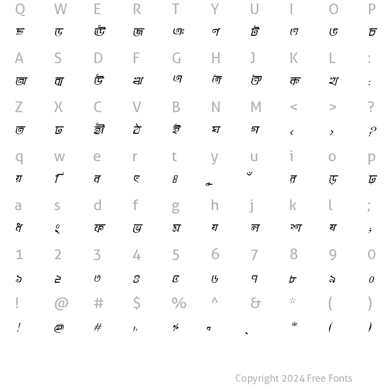 Character Map of KhooaiMatraMJ Italic