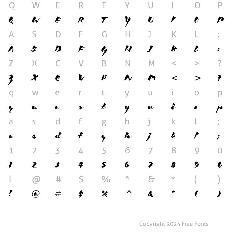 Character Map of Kick ITC Italic