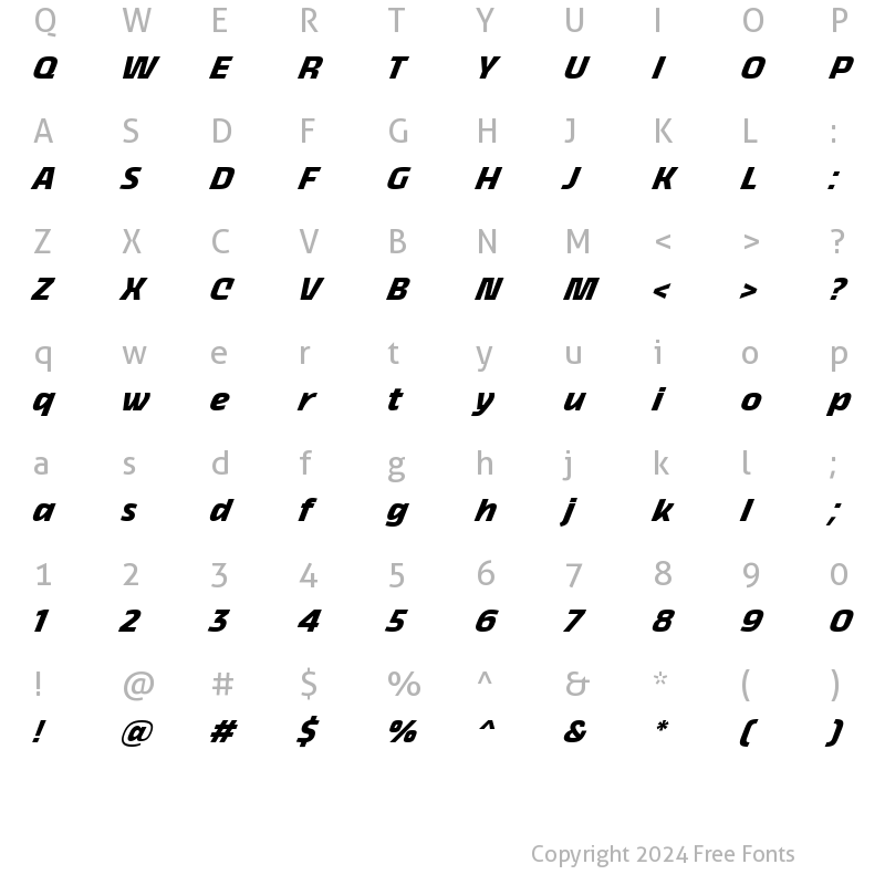 Character Map of Kicker Bold Italic