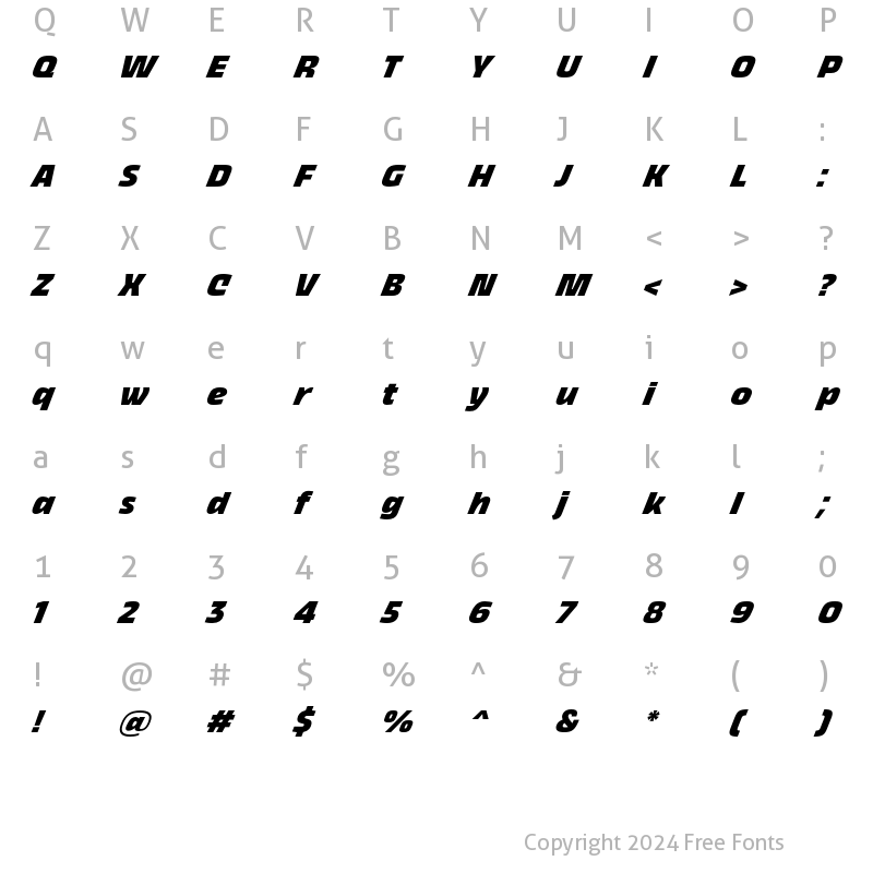 Character Map of Kicker Extrabold Italic