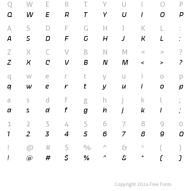 Character Map of Kicker Regular Slanted