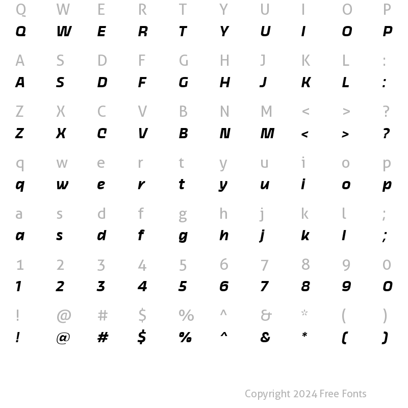 Character Map of Kicker Semibold Slanted