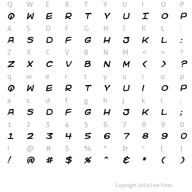 Character Map of Kid Kosmic Cyr Italic