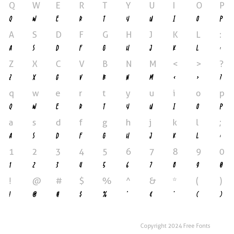 Character Map of Kidsbunny Italic